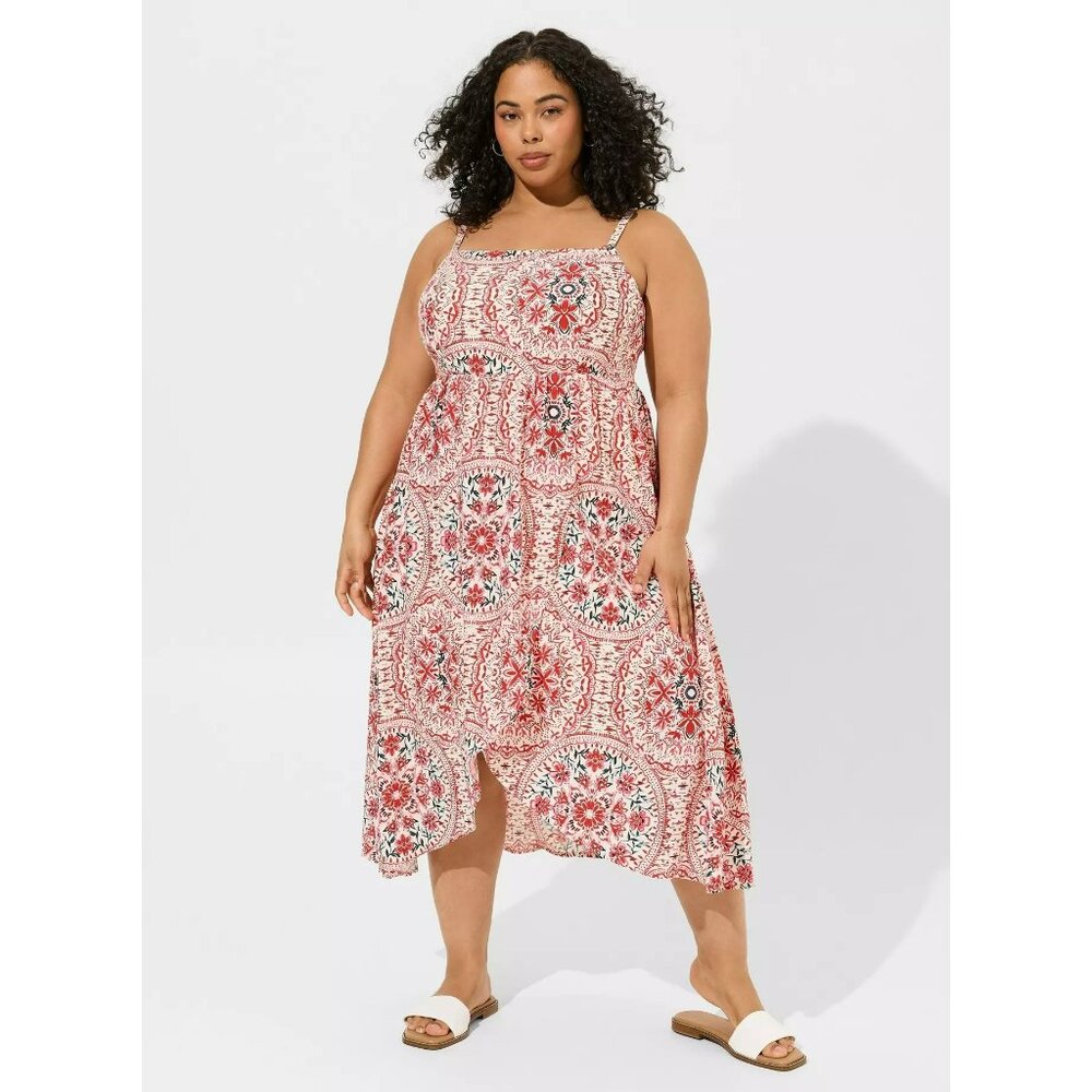Torrid Red and White Patterned Midi Dress